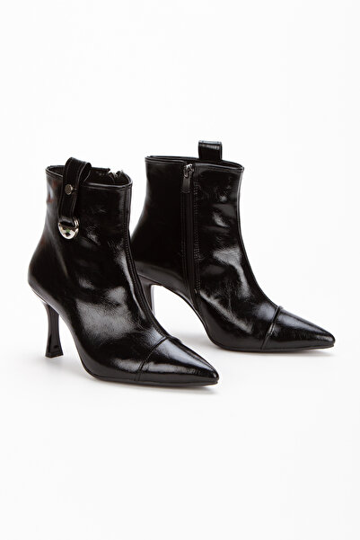 La Vivien Kadın Hakiki Deri Görünümlü Yandan Şık Tokalı Sivri Burunlu Bot