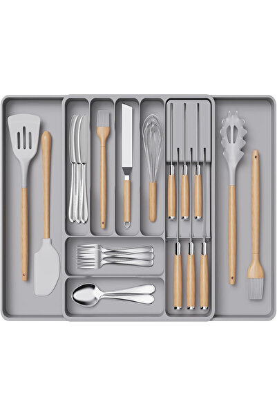 OEM Organizer Cutlery Lifewit, 33-60x40x4.6 cm, Extendable, 9 Compartments, Durable Plastic, Gray