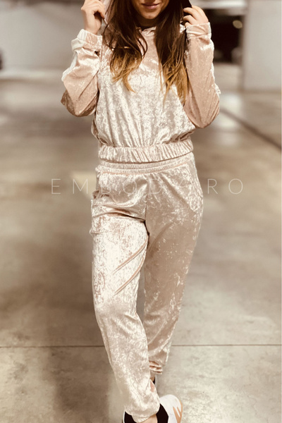 embody Ladies two-piece velvet tracksuit, Velvet Edition, Beige pink