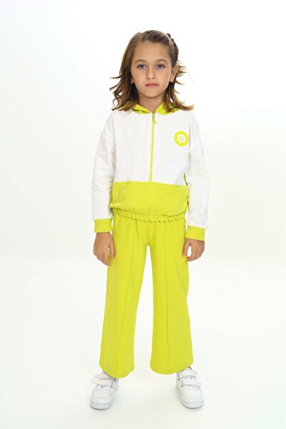 Toontoy Girl's 2-Piece Set Printed Hooded Zippered Sweatshirt & Wide-Leg Swea...