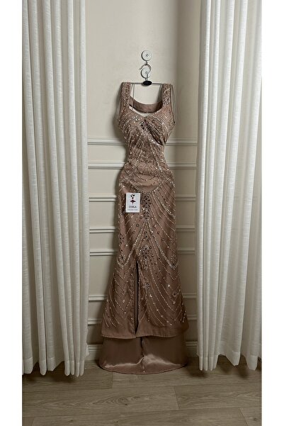 Onila flesh-colored beaded evening dress