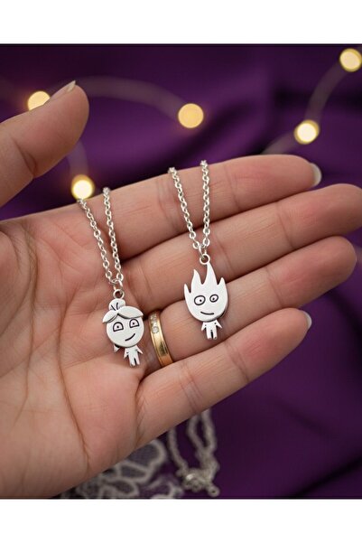 ACQUA BELLA 2-Piece Fire and Water Silver Color Lover Necklace Set 316L Steel – Best Friends Necklace, Couple Matching Design