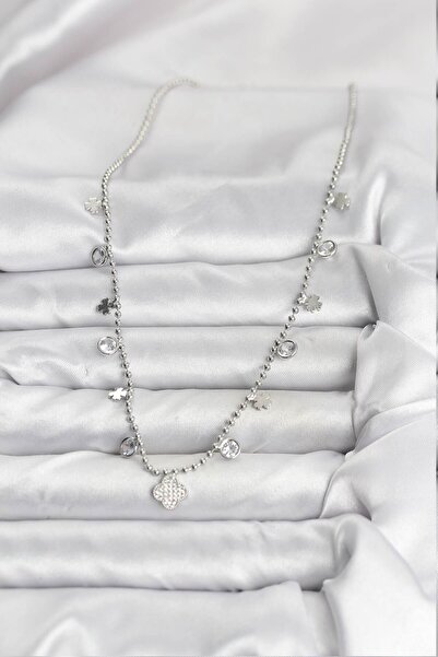 BSRE Brass Clover Women's Necklace (Silver Color)