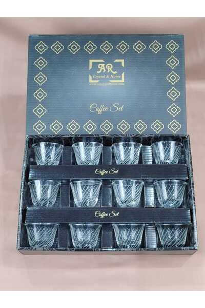 AR فناجين قهوة طقم 12 قطعه بنقشة حفر على القزاز