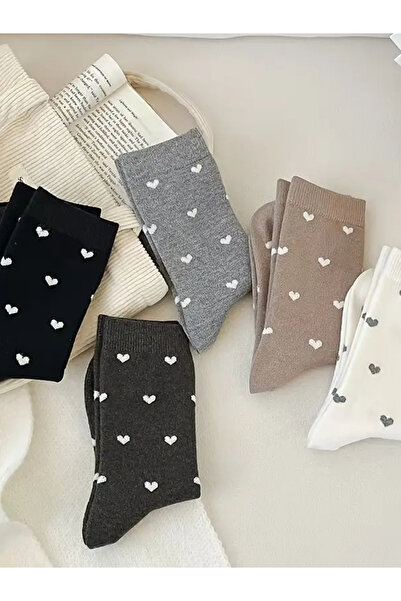 Hobins Sportswear Company 5 Pairs Women's Socks Heart Pattern Breathable Flexible Texture Four Seasons Useful Socks