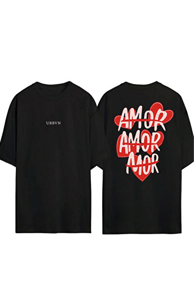 urbvn AMOR Design Crna Oversize Majica sa Printom