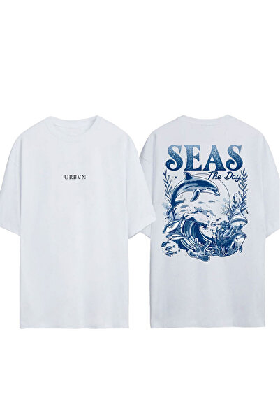 urbvn Μπλουζάκι SEAS day Design με στάμπα, λευκό, oversized