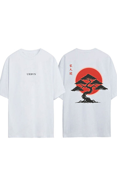 urbvn تي شيرت كوري ثري تاساريم مطبوع أبيض قصة فضفاضة