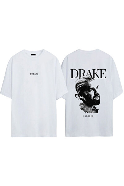 urbvn تي شيرت دريك ديزاين مطبوع أبيض قصة فضفاضة