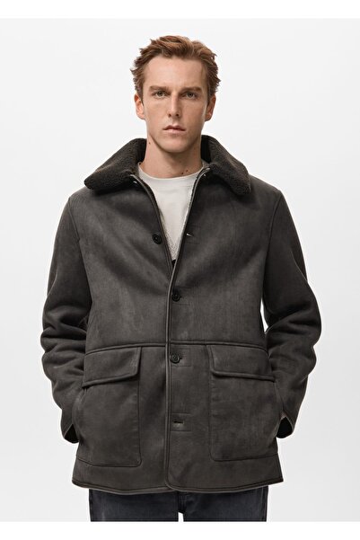 MANGO Man Kürklü süet görünümlü ceket