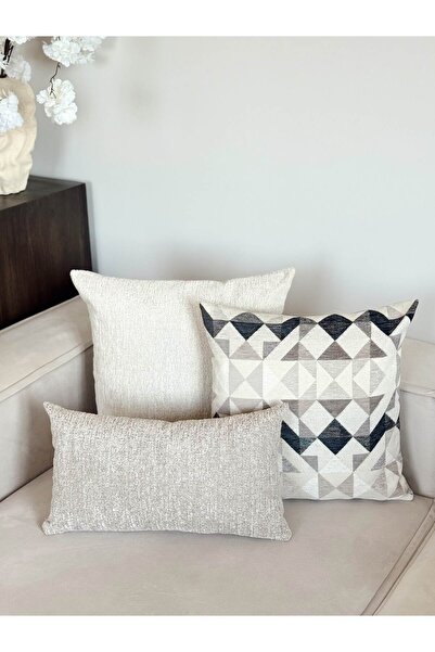 AYSA HOME DECOR Alvea Decorative Throw Pillow Cover, 3-Piece Combination Set, Beige&Grey&Ecru