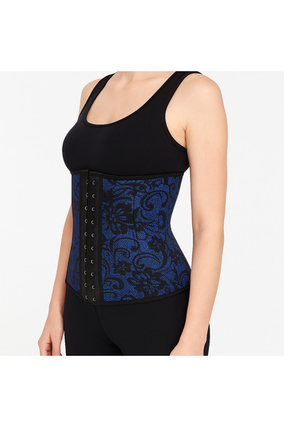 Gymmag Elegant blue lace shapewear corset with metal closure for a slimming waist effect