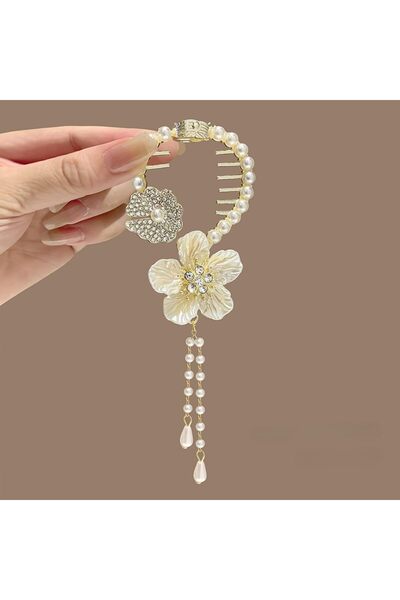 on2on Bijuteri White Flower Pearl Bun Hairpin