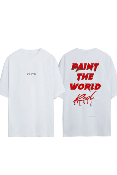 urbvn Paint the World Design Printed White Oversized T-Shirt