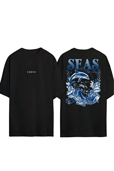 urbvn Seas Day Design Printed Black Oversized t Shirt