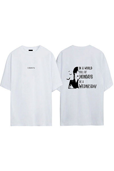 urbvn تي شيرت ويدنزداي ديزاين مطبوع أبيض قصة فضفاضة