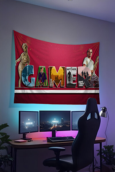 RUGRUMBA Tapiserie pentru gamer – tematică pentru jocuri, țesătură de calitat...