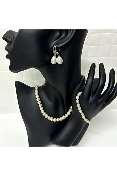 velve Precious Pearls accessory set, necklace, earrings and bracelet made of cultured pearls, in gift box, White