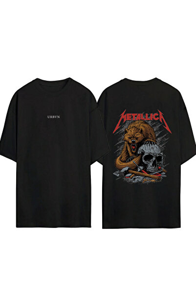 urbvn Tricou oversize negru cu imprimeu Metallica Bear Design