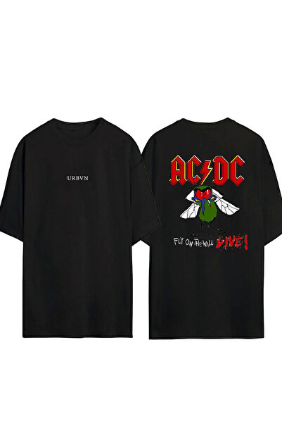urbvn Acdc 5 Design Printed Black Oversized t Shirt