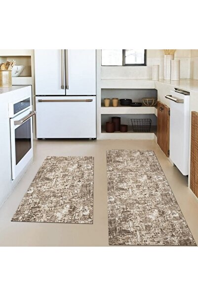 OEM Set of 2 Non-Slip Rugs, Beige Abstract, 60 x 120 / 60 x 240 cm
