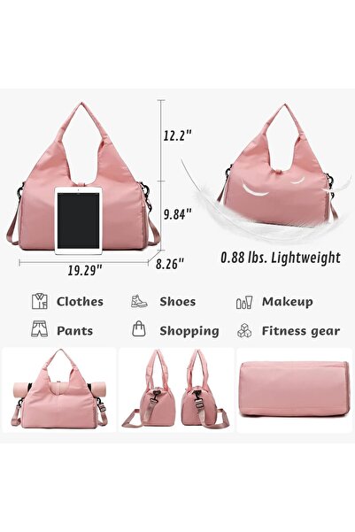 Generic Women’s Yoga Gym Duffel Bag with Yoga Mat Holder, Shoe Compartment & Wet/Dry Pockets