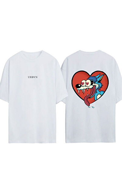 urbvn Μπλουζάκι Love Wolf με στάμπα σε λευκό χρώμα, oversized