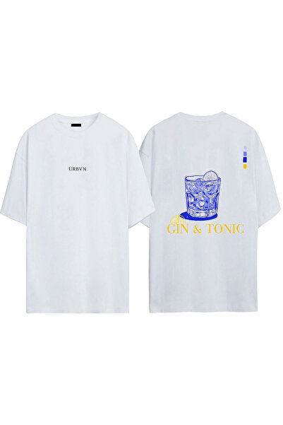 urbvn تي شيرت جين ديزاين مطبوع أبيض قصة فضفاضة