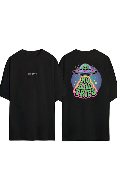 urbvn Bad Trips Design Printed Black Oversized t Shirt