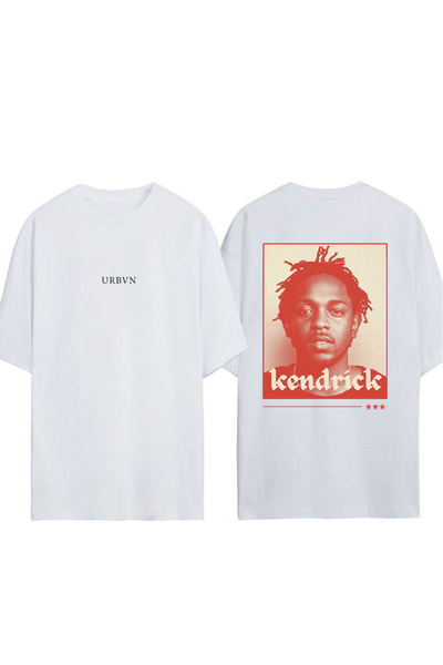 urbvn تي شيرت كيندريك ديزاين مطبوع أبيض قصة فضفاضة