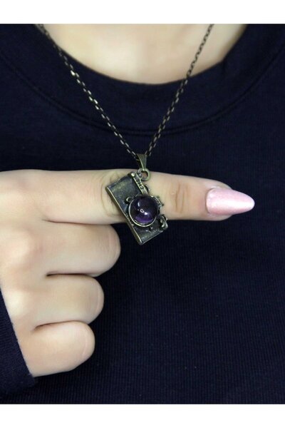 esha Doğal Taş Ametist Doğal Taşlı Fotograf Makinesi Modelli Antik Kadın Koly...