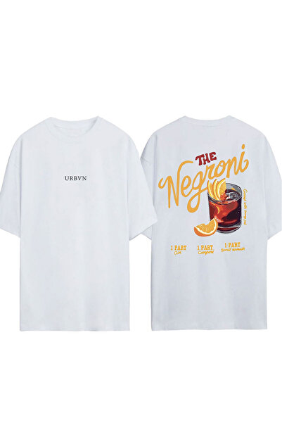 urbvn تي شيرت نيجروني ديزاين مطبوع أبيض قصة فضفاضة