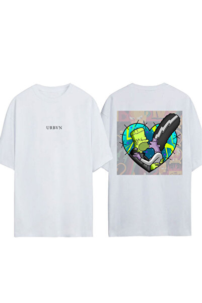 urbvn تي شيرت سيمبسون لوف ديزاين مطبوع أبيض قصة فضفاضة