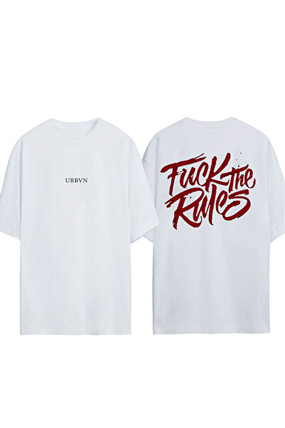 urbvn Μπλουζάκι με στάμπα Rules Design σε λευκό χρώμα και oversized γραμμή
