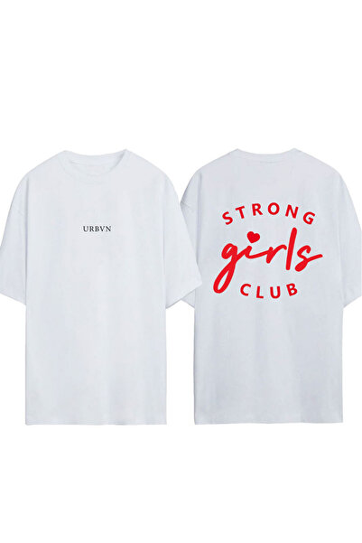 urbvn Tricou supradimensionat alb cu imprimeu Strong Girls Design