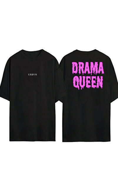 urbvn تي شيرت دراما كوين تصميم مطبوع أسود قصة فضفاضة