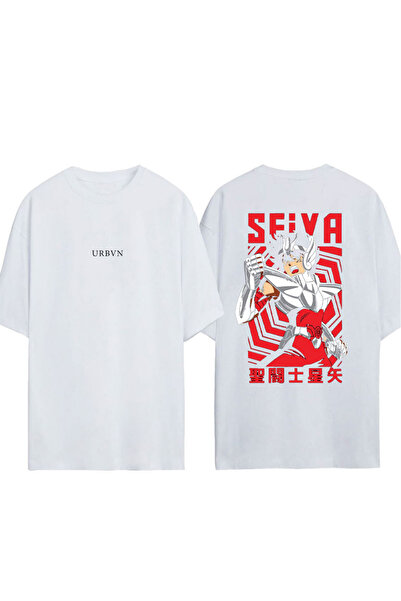 urbvn تي شيرت سيفا ديزاين مطبوع أبيض قصة فضفاضة