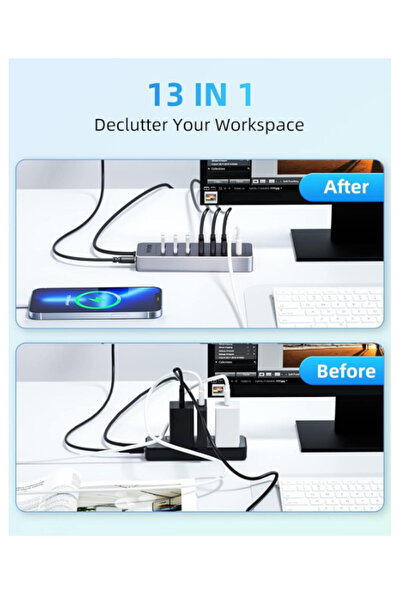 OEM USB C Hub BYEASY, Active 3.0, 13-in-1 with 10 USB 3.0 Ports, 2 USB-A and 1 USB-C, 12V, 3A
