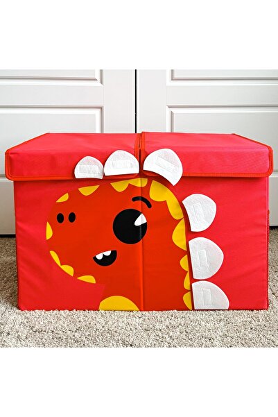 OEM Cutie de depozitare QUOKKA, cu capac și mânere, 63x41x33 cm, material textil, design dinozaur, roșu