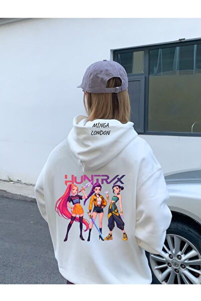 Minga London سويت شيرت يونيسكس هونتركس ستايل ملون مطبوع أبيض قصة فضفاضة