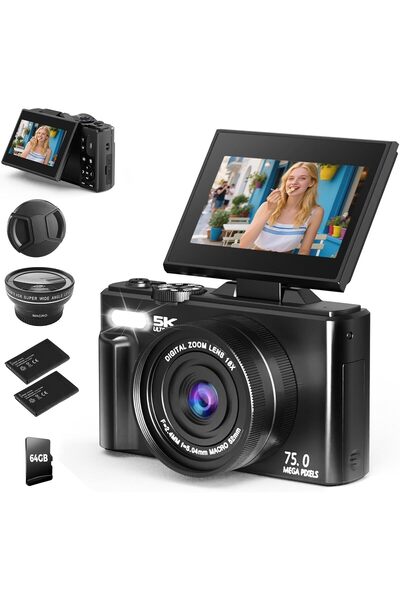 İMEXTECH VİVOPACK 5K Dijital Kamera 75MP HD Retro Otomatik Odaklama 18x Zoom 64GB SD KART HEDİYE