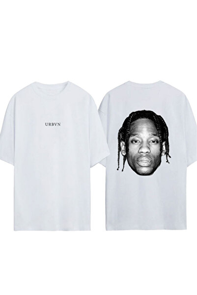 urbvn تي شيرت ترافيس ديزاين مطبوع أبيض قصة فضفاضة