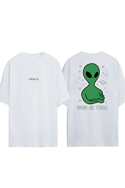urbvn Tricou oversize alb cu imprimeu Alliens Design