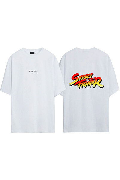 urbvn StreetFighter Design Τυπωμένο Λευκό Oversize T-shirt