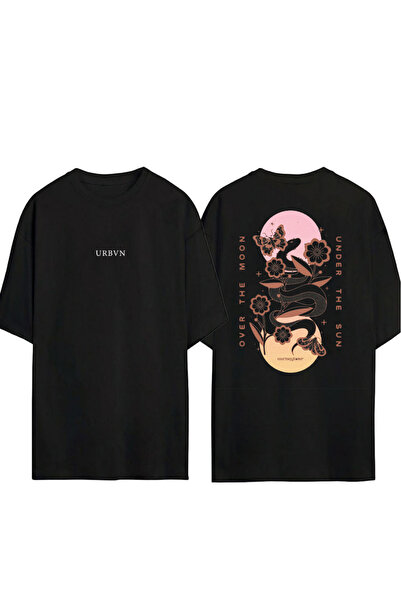 urbvn Over the Moon Design Printed Black Oversized t Shirt