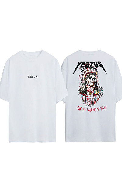 urbvn Yeezus Design Printed White Oversized T-Shirt