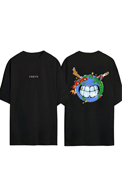 urbvn Μπλουζάκι WORLDZ με στάμπα σχεδίου, μαύρο, oversized