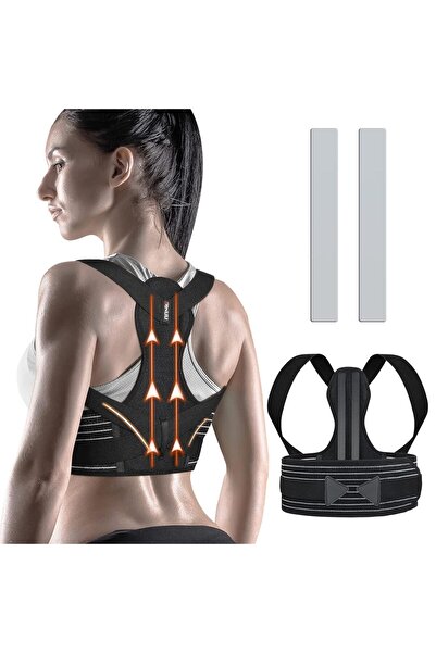 OEM Corset corector de postură ZINUU, reglabil, cu suport metalic, unisex, mărime 114-130 cm, negru