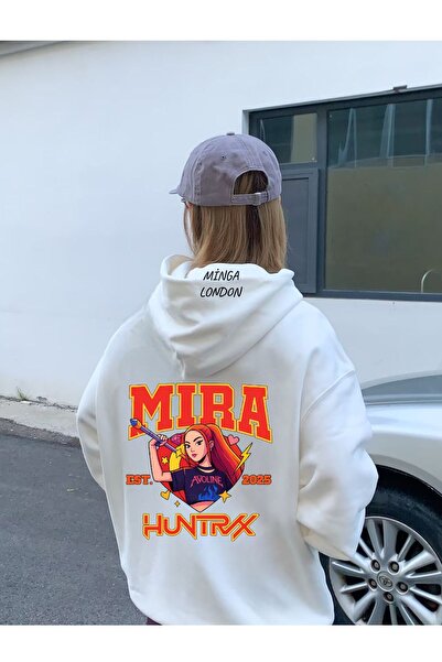 Minga London سويت شيرت يونيسكس هونتركس ميرا ستايل ملون مطبوع أبيض قصة فضفاضة