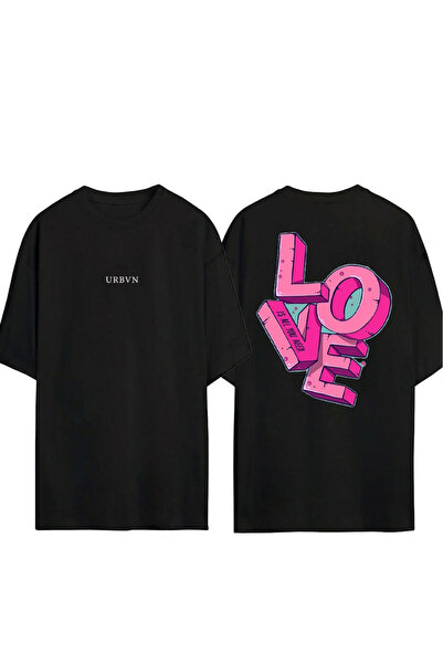 urbvn Μπλουζάκι Loves 9 με στάμπα σε μαύρο χρώμα και oversized γραμμή